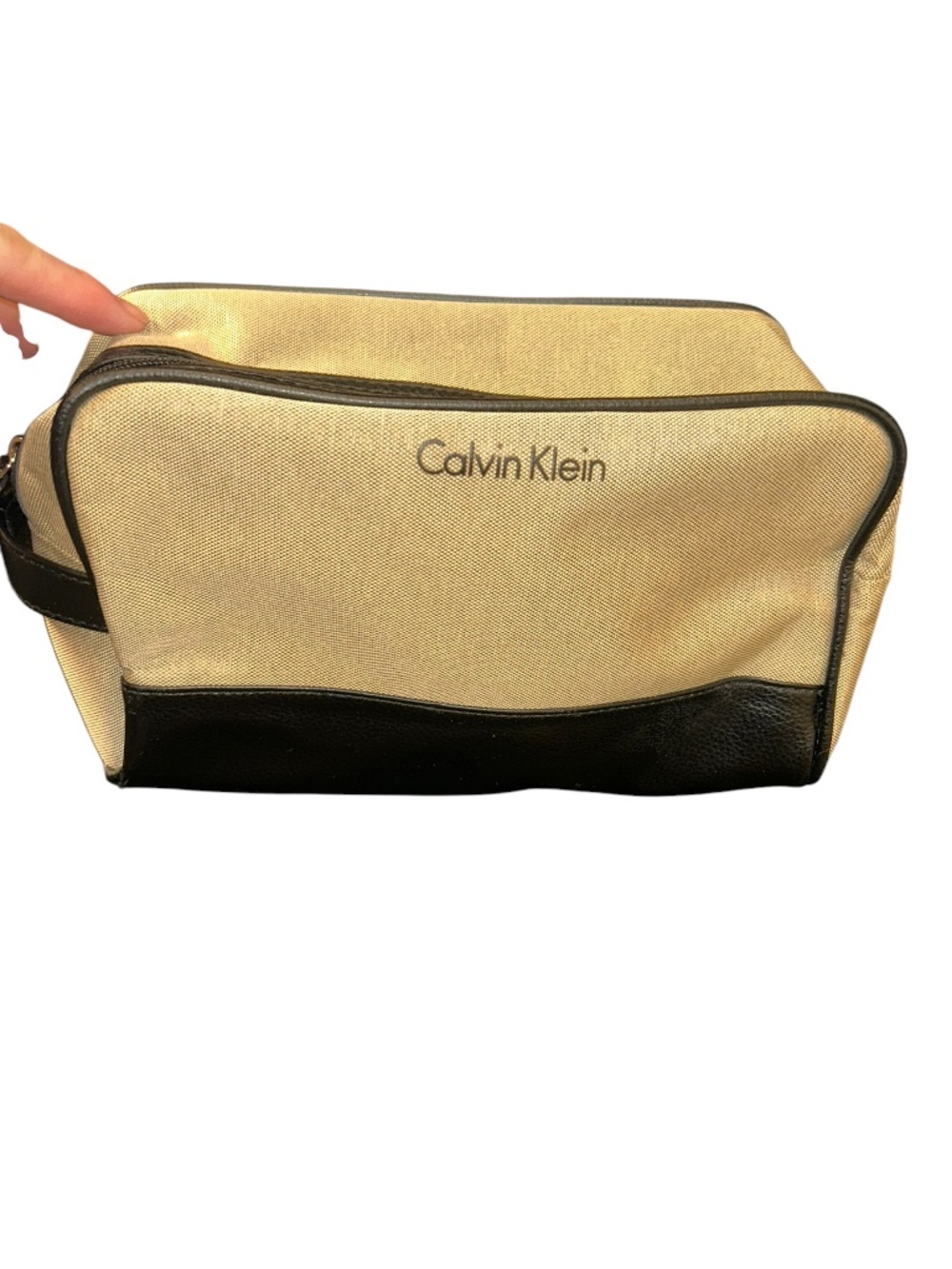 Calvin Klein Vintage 90s handsome khaki brown makeup Dopp kit bag